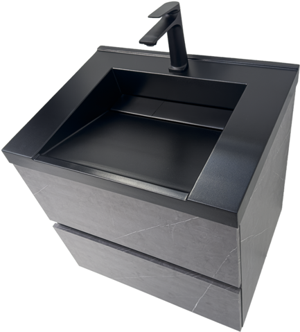 Сив шкаф за баня от ПВЦ с черен мат мивка Cremona Concrete B
